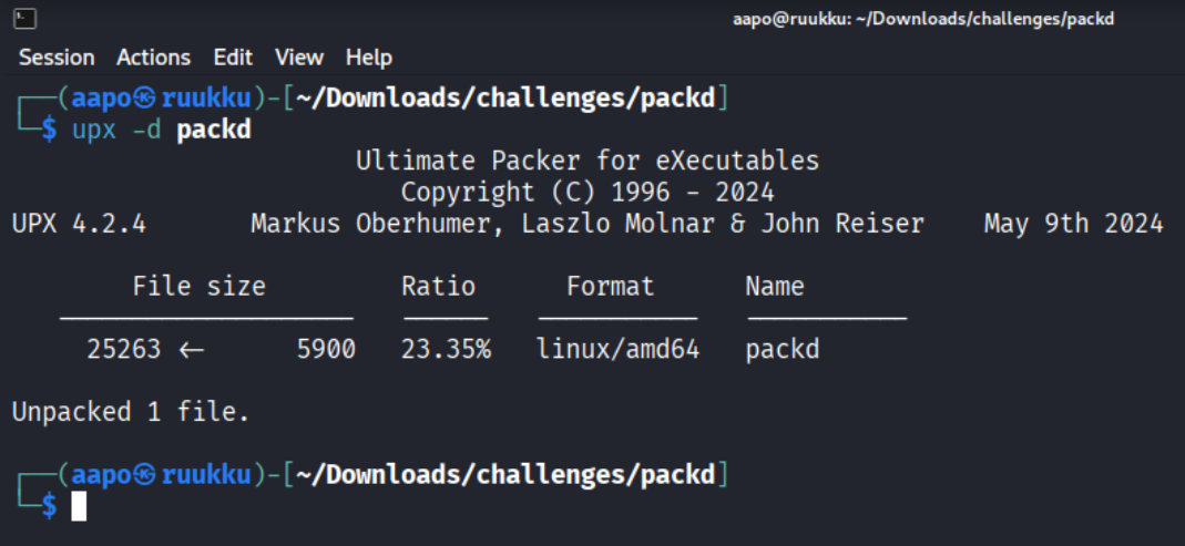 Paketoinnin poistaminen