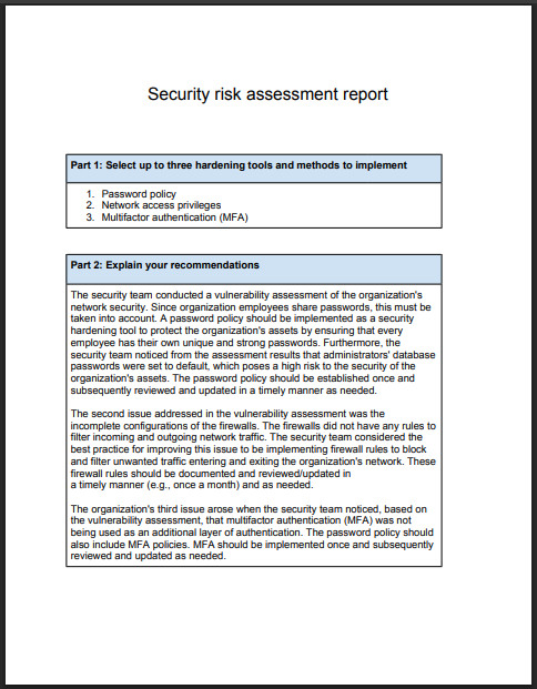 Security risk assessment report