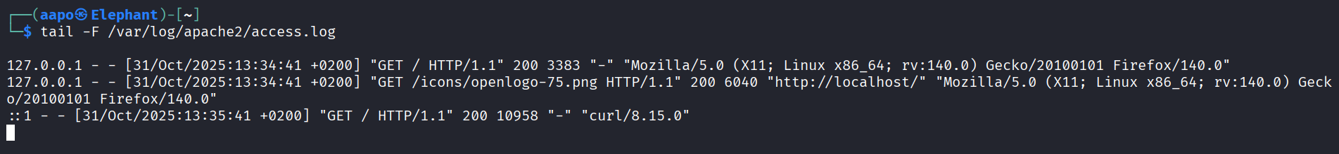 Apachen lokitiedostossa tietoa